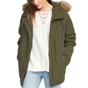 OLD NAVY • Women's Olive Green Parka Winter Puffer Jacket Fur Hood
